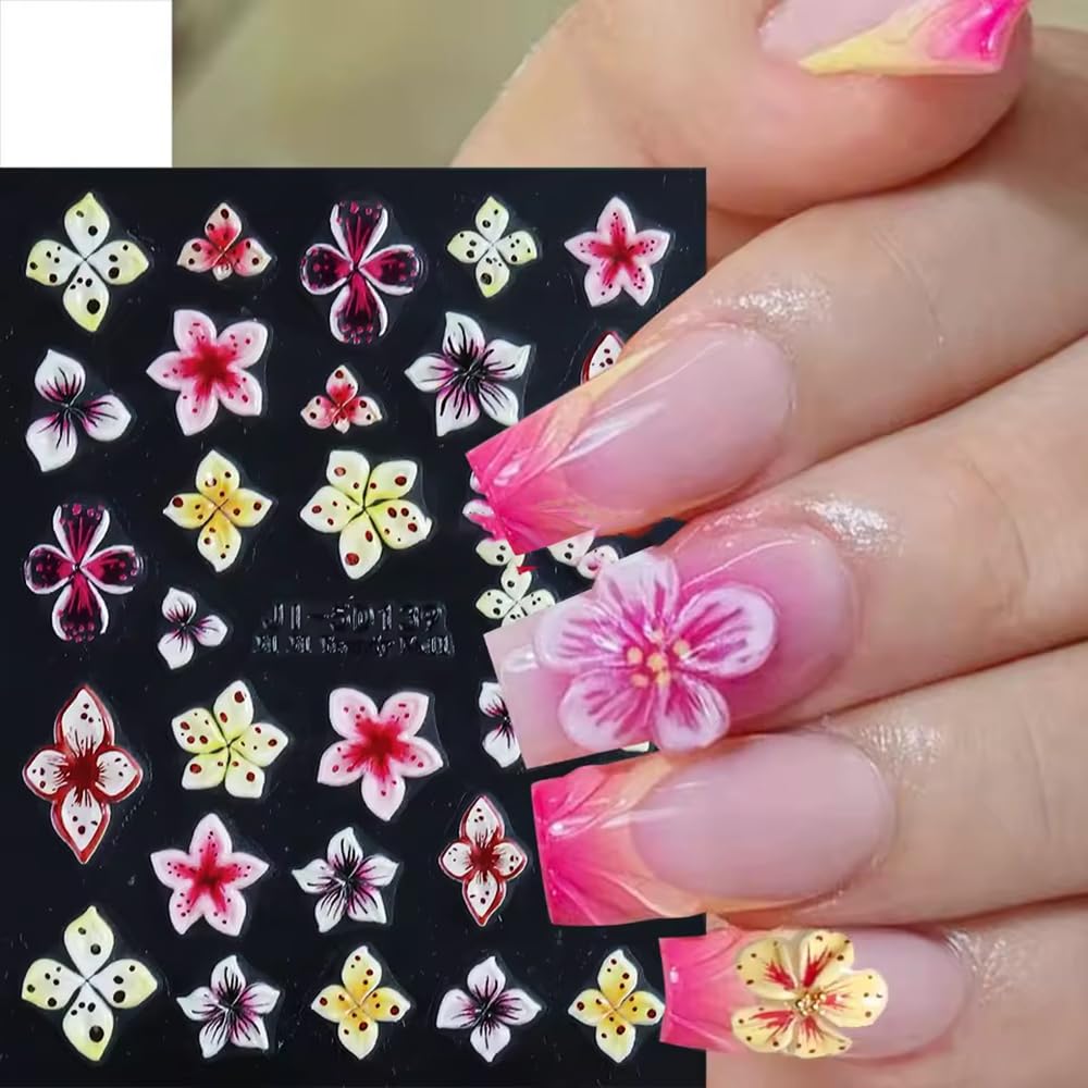 Qdsuh pegatinas florales para uñas relieve 5D, mayor textura