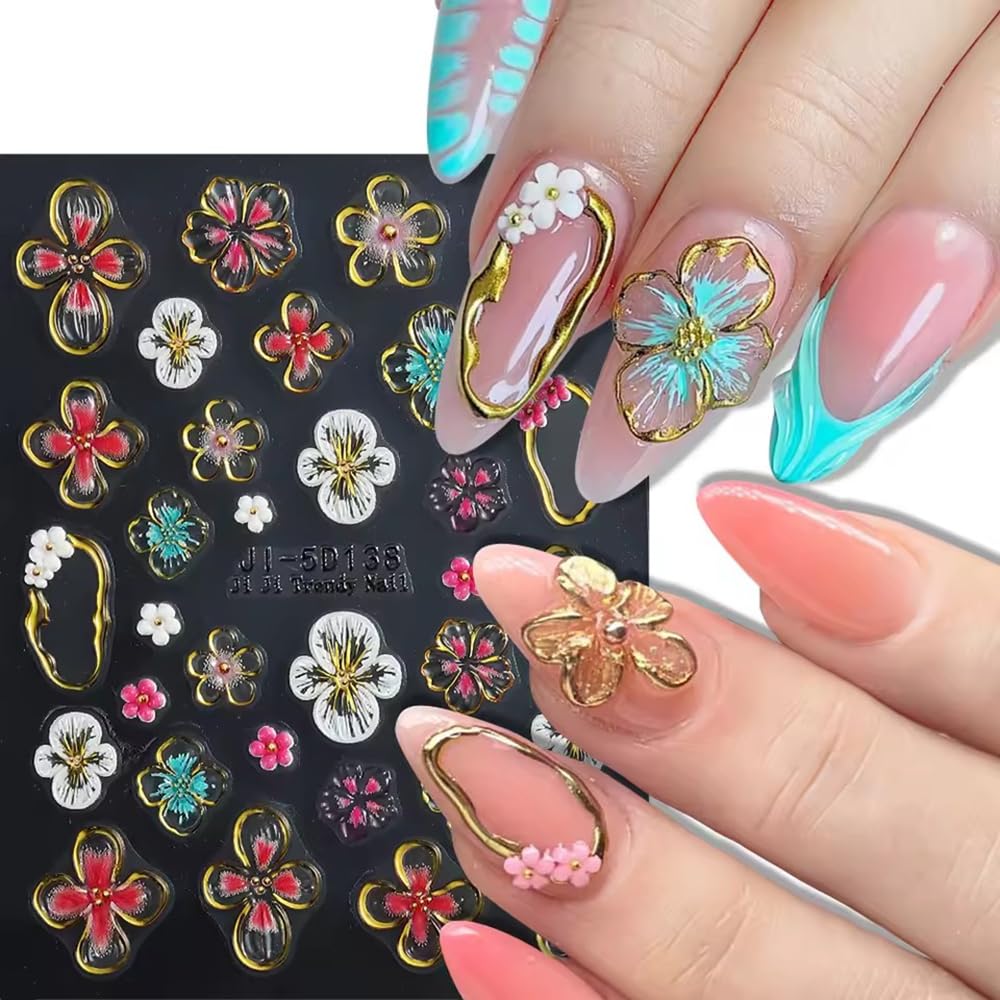 Qdsuh pegatinas florales para uñas pequeñas 5D, diseños delicados