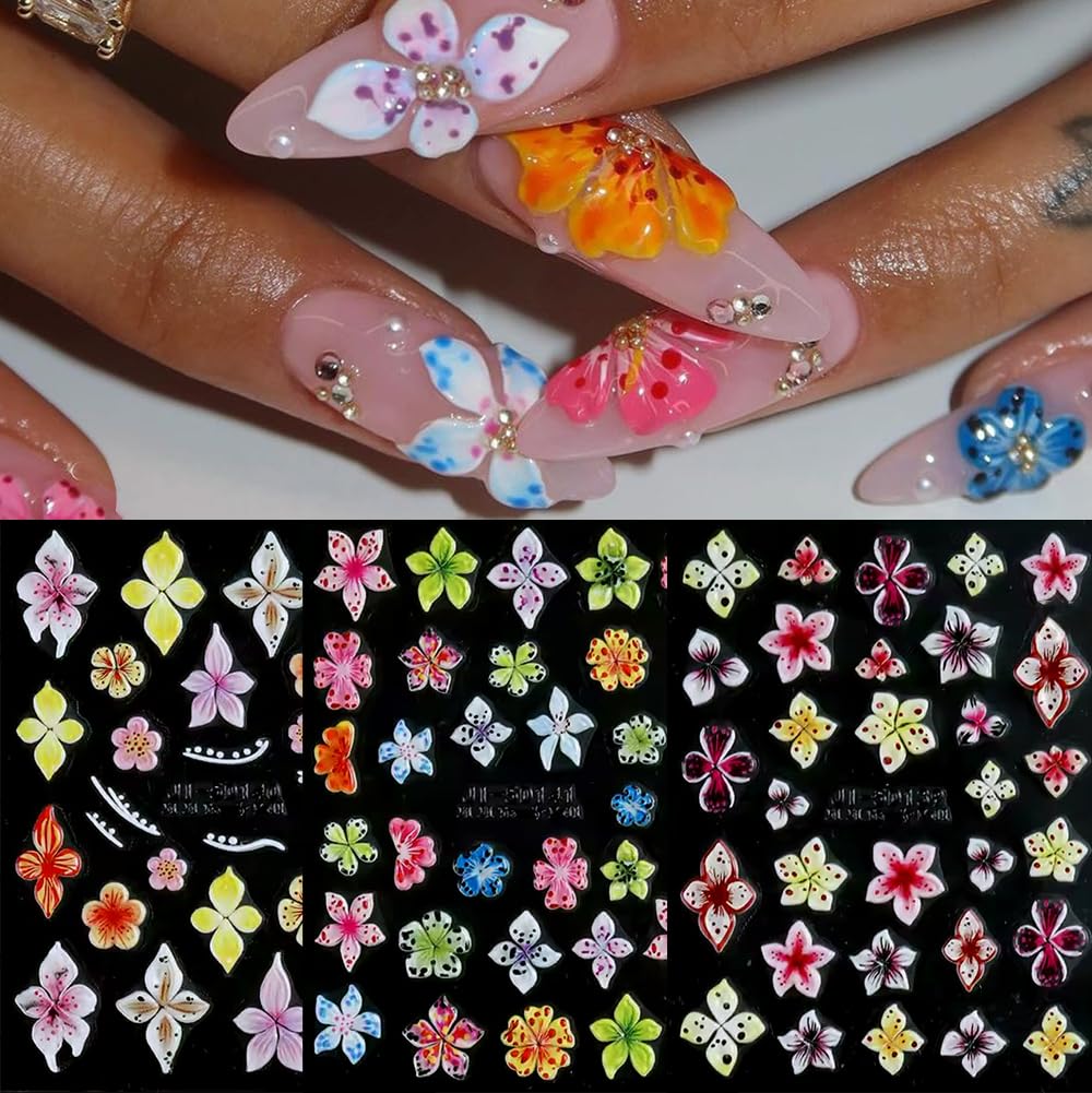 Qdsuh pegatinas florales para uñas lirios tropicales 5D, toque elegante