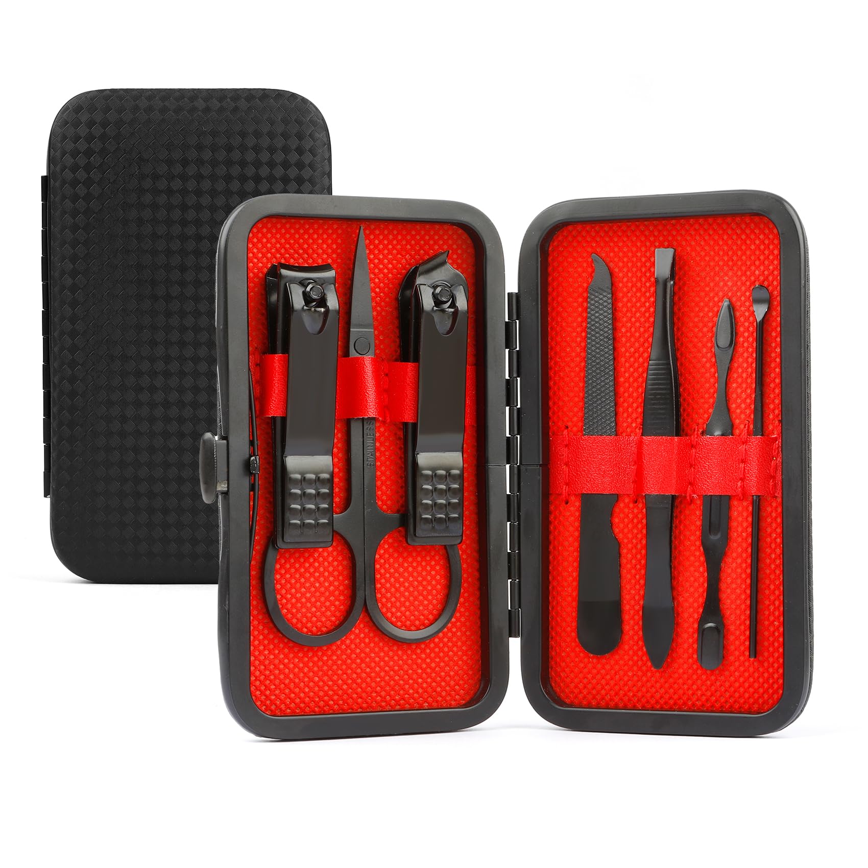 QEYMN manicure kit in compact travel case for on-the-go grooming.