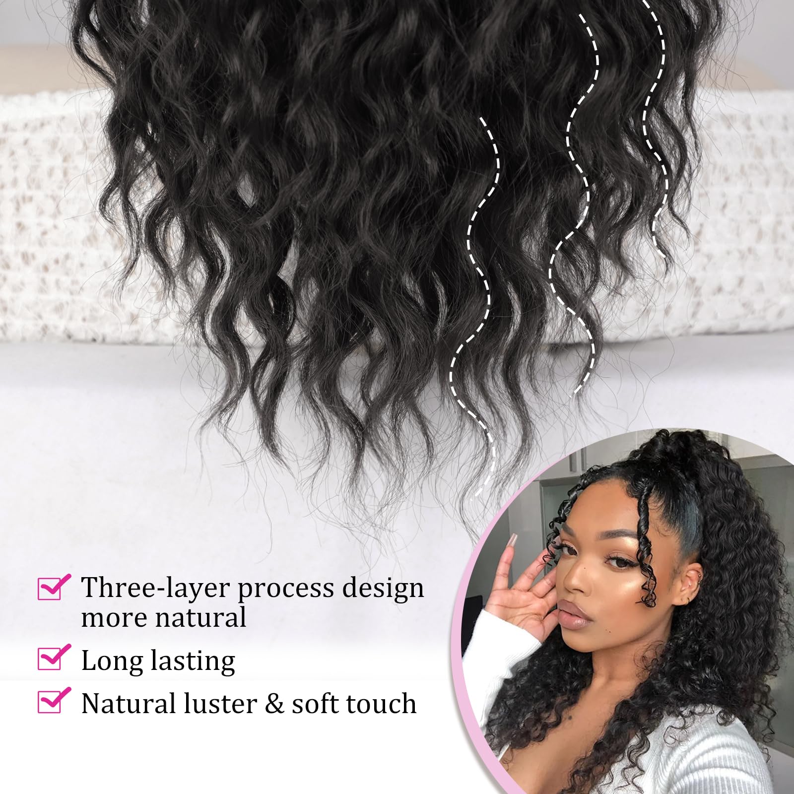 QGZ Ponytail Extension 18 inch length for high or low ponytails.