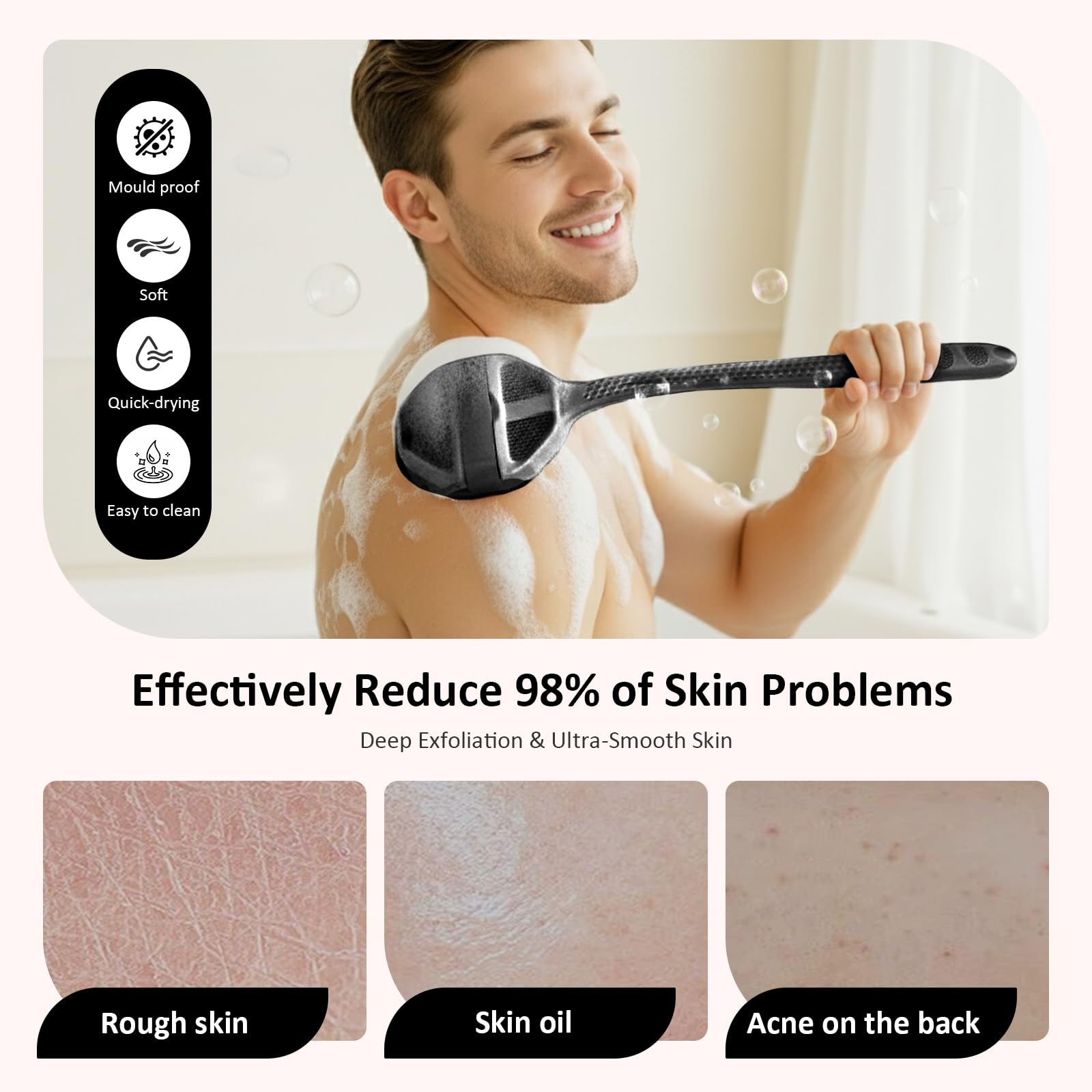Qiakeoo mango ergonómico sin deslizamiento, agarre seguro durante el lavado.