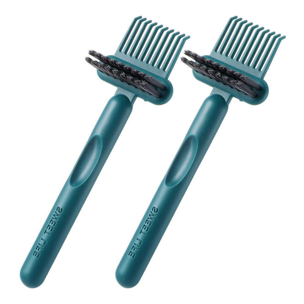 Qianyu 2in1 hair brush cleaner with green handle for quick hair and grease removal