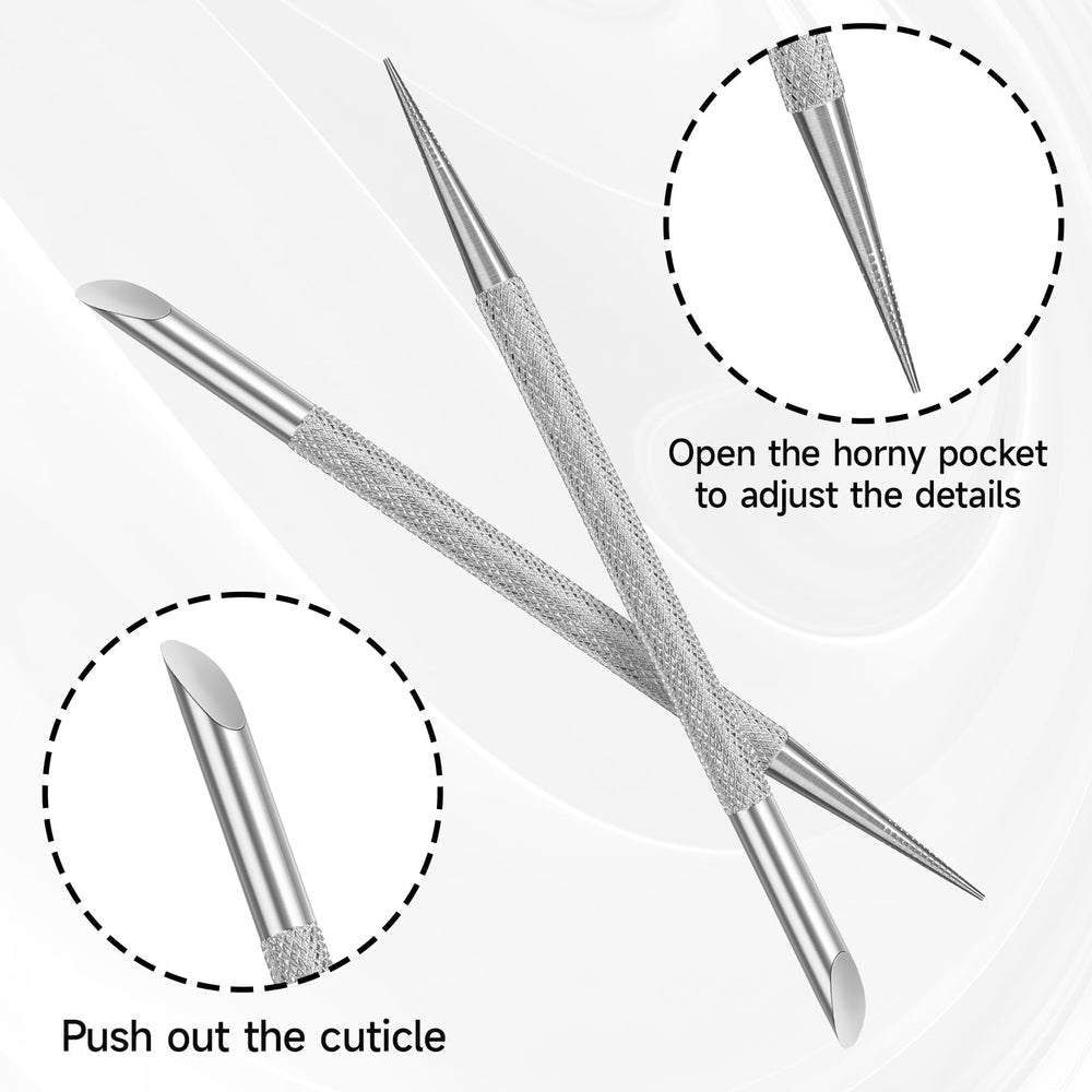 Qianyu blade-end scraper removes stubborn residue for thorough nail care.