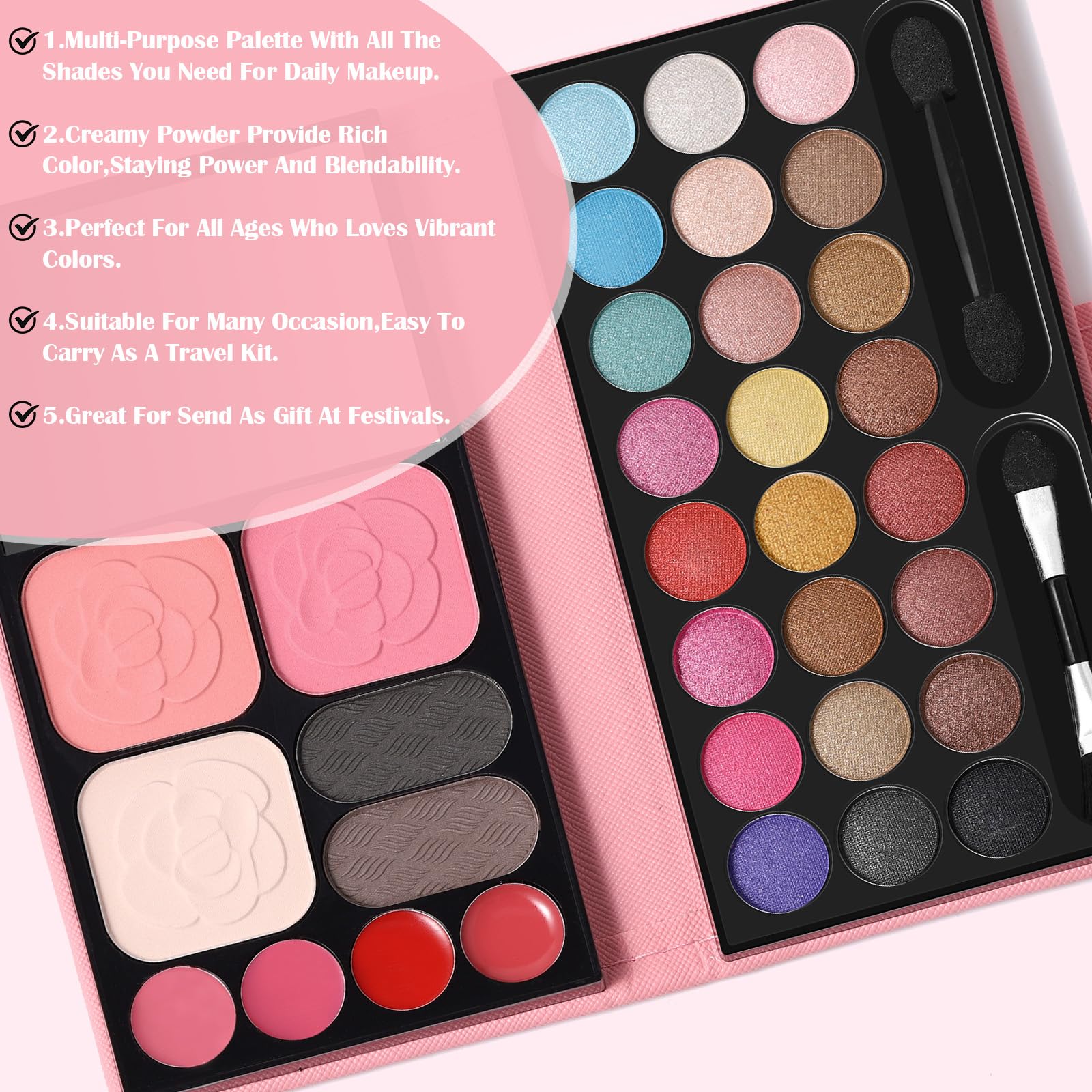 QiBest all-in-one makeup kit 2 blushers for a healthy glow.