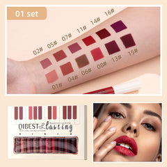 QiBest labiales líquidos, tonos neutros a rojo intenso, ideales para diario o eventos.