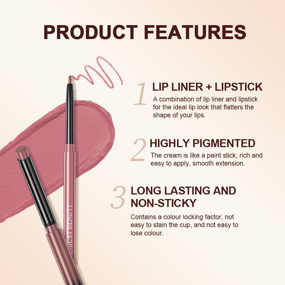 QiBest lipliner pencil provides precise edge for defined lips.