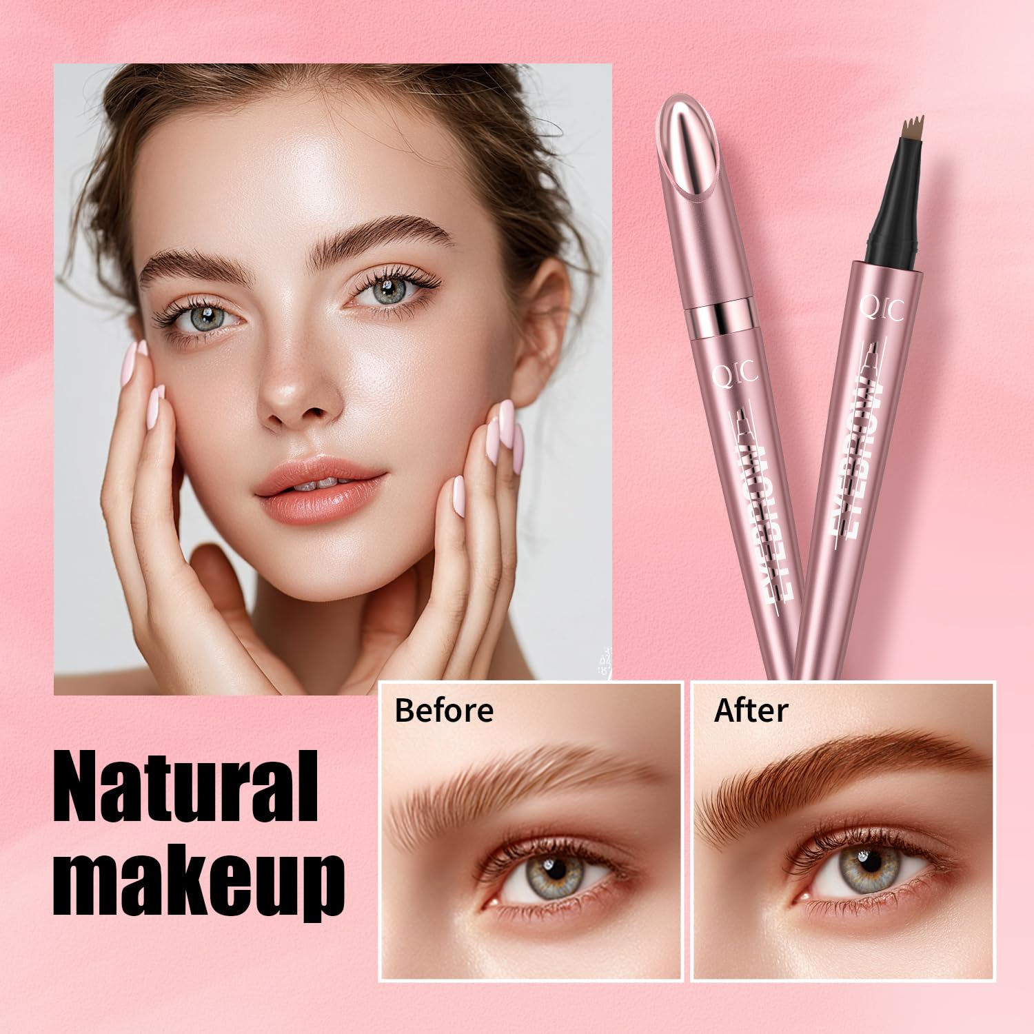 QIC cejas tono marrón claro, resultado natural suave.