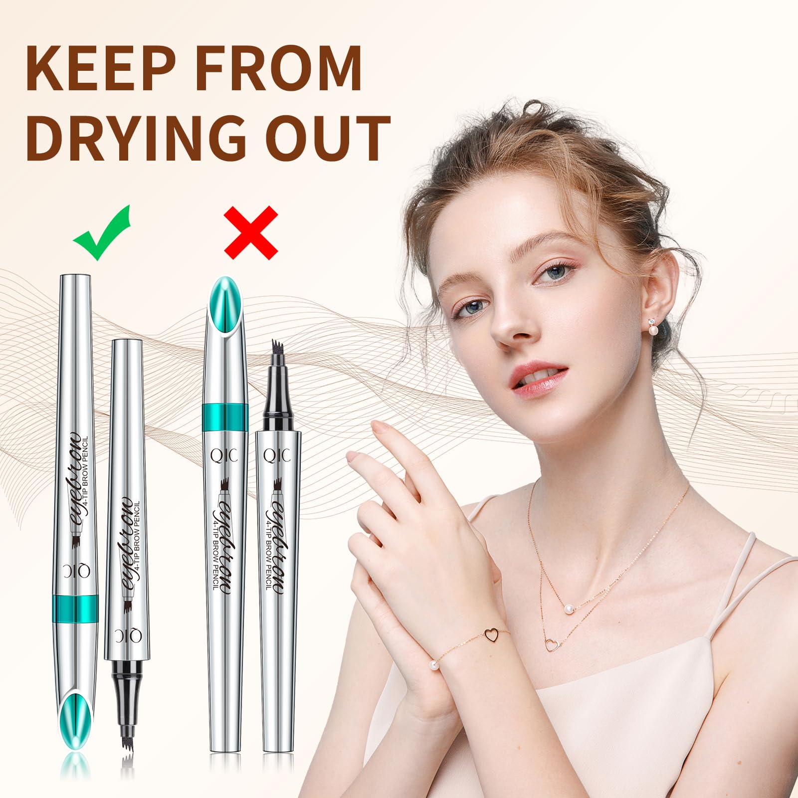 QIC brow pencil designed for daily wear and lasting definition.