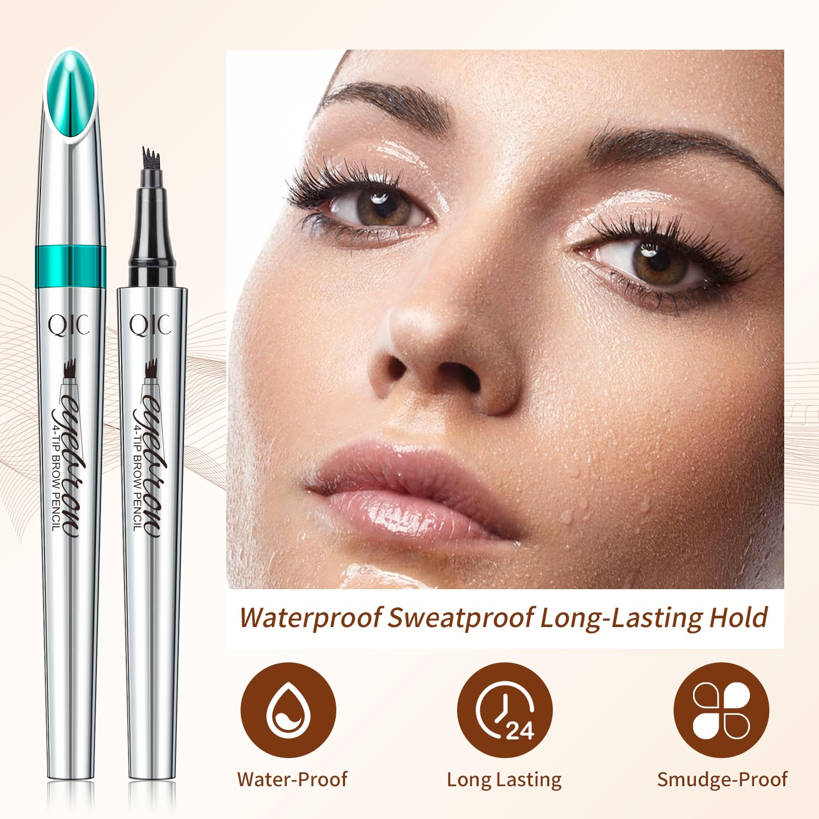QIC Eyebrow waterproof formula resists rain and sweat.