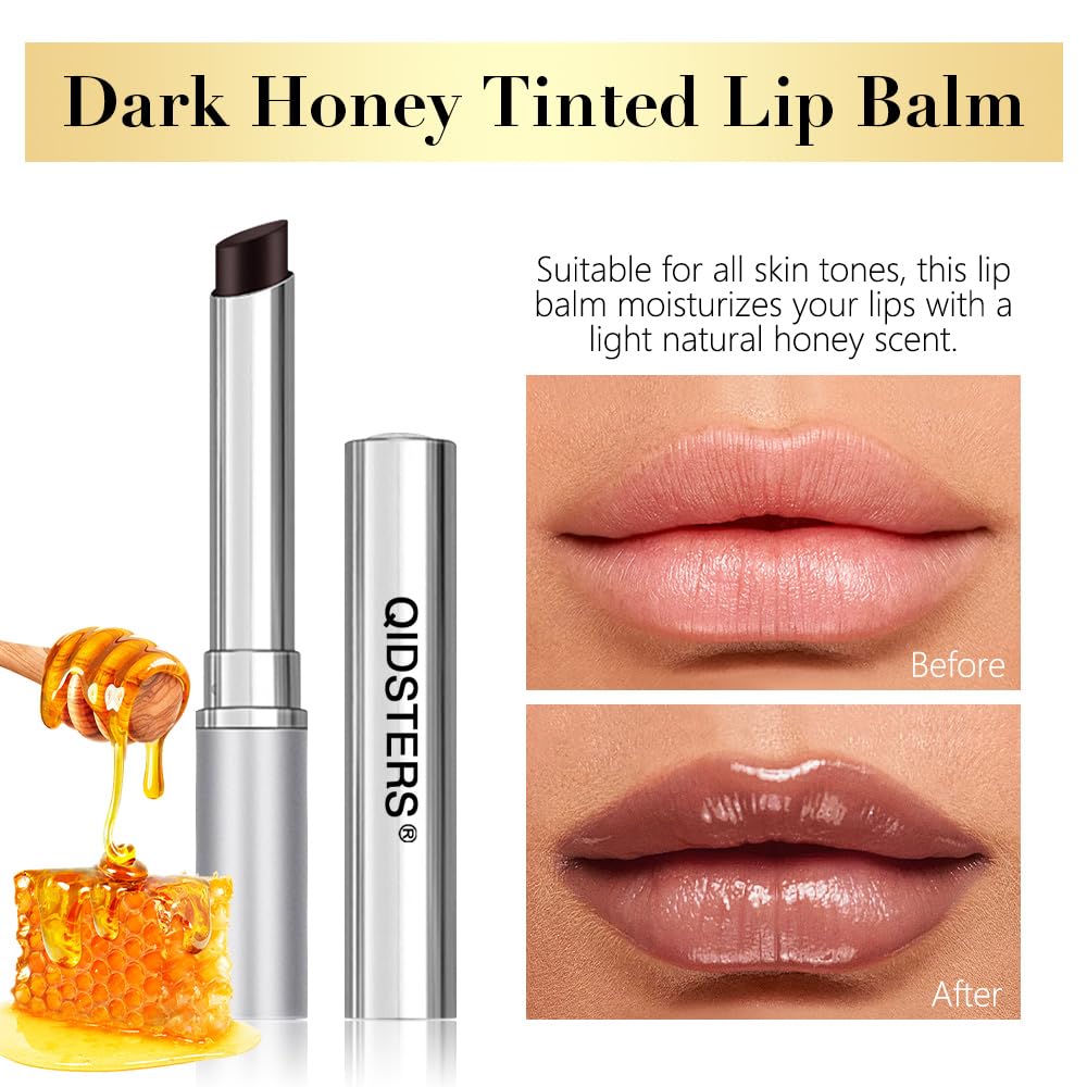 QIDSTERS Honey Lipstick Tinted Lip Balm packaging highlights vegan, cruelty-free credentials