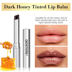 QIDSTERS Honey Lipstick Tinted Lip Balm packaging highlights vegan, cruelty-free credentials