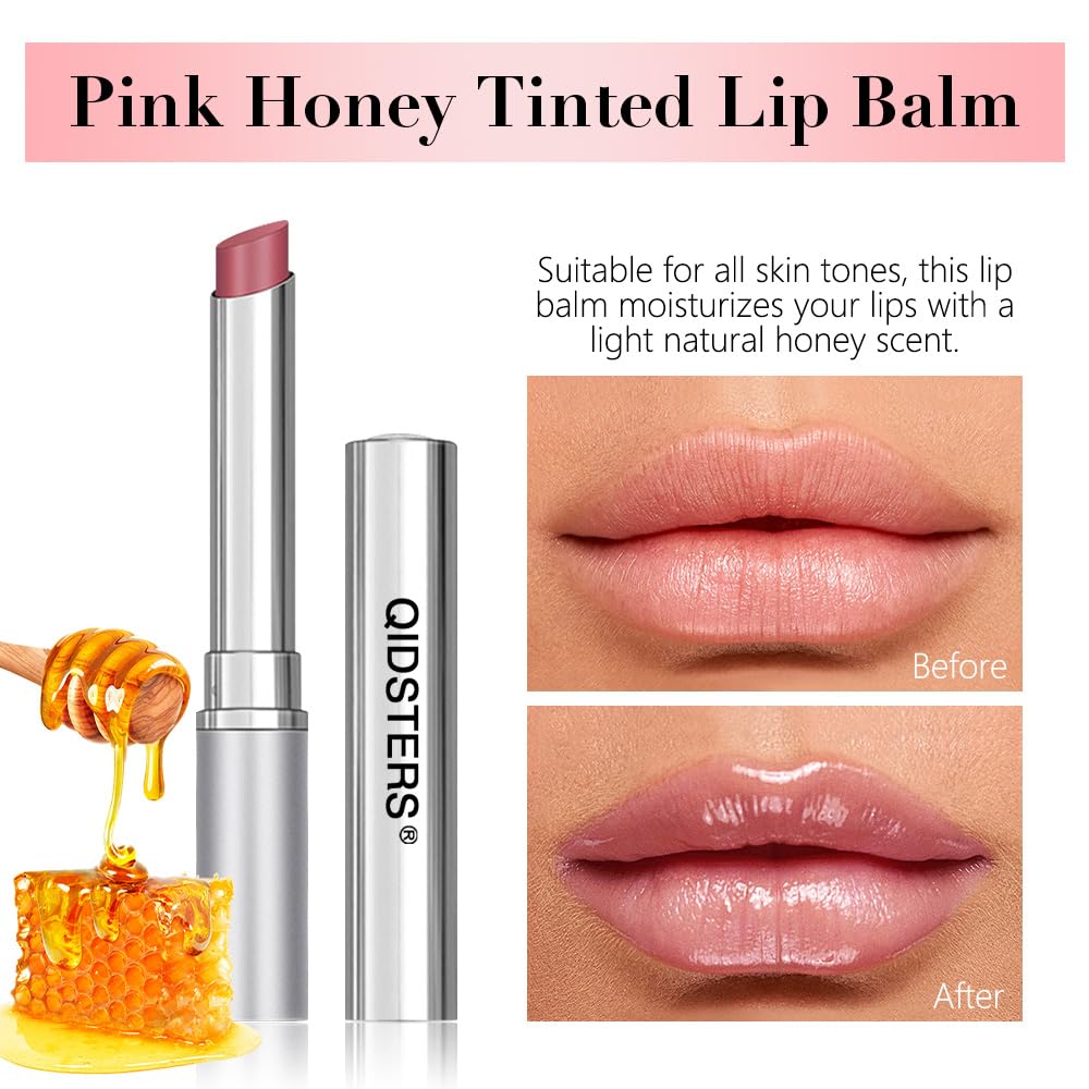 QIDSTERS Pink Honey Lipstick Lip Balm swatch reveals a sheer, everyday tint.