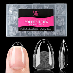 QIEK 510-piece extra short almond nail tips for precise, natural-looking fit
