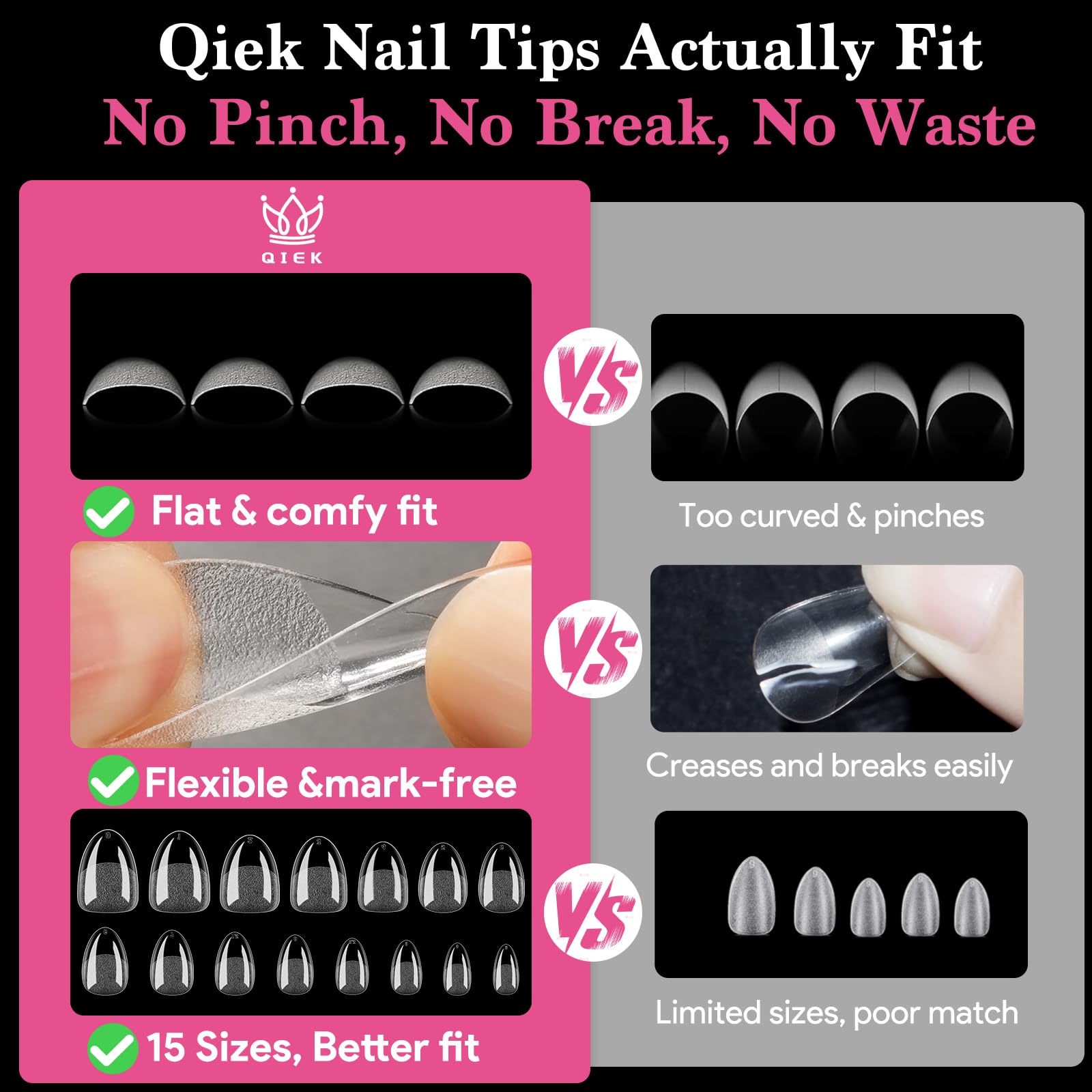 QIEK feather-light base provides comfortable wear as nails grow