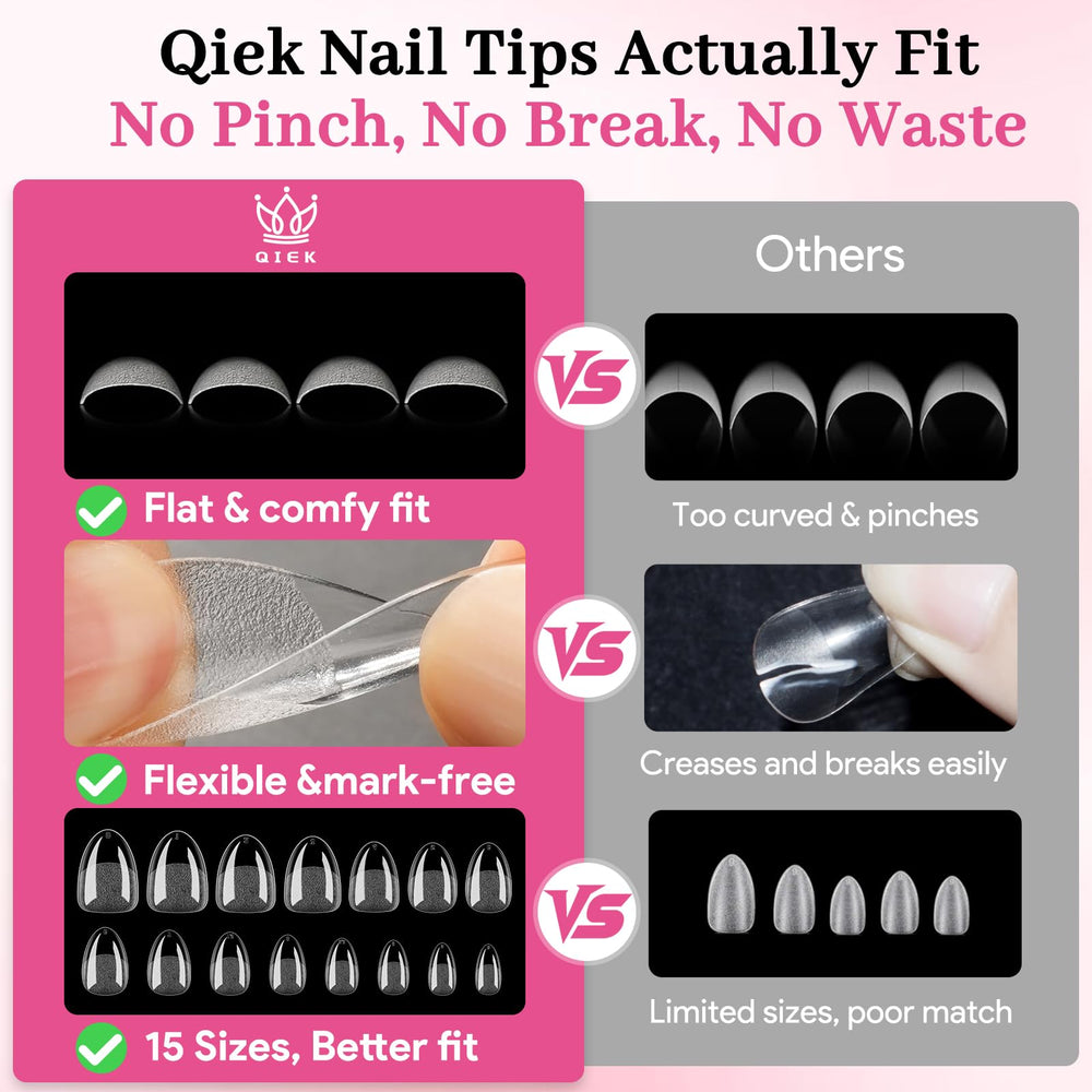 QIEK long-lasting almond tips offer comfortable wear for weeks.
