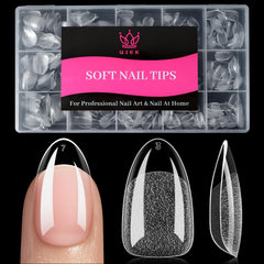 QIEK short almond nail tips 240-piece pack ready for at‑home manicure.