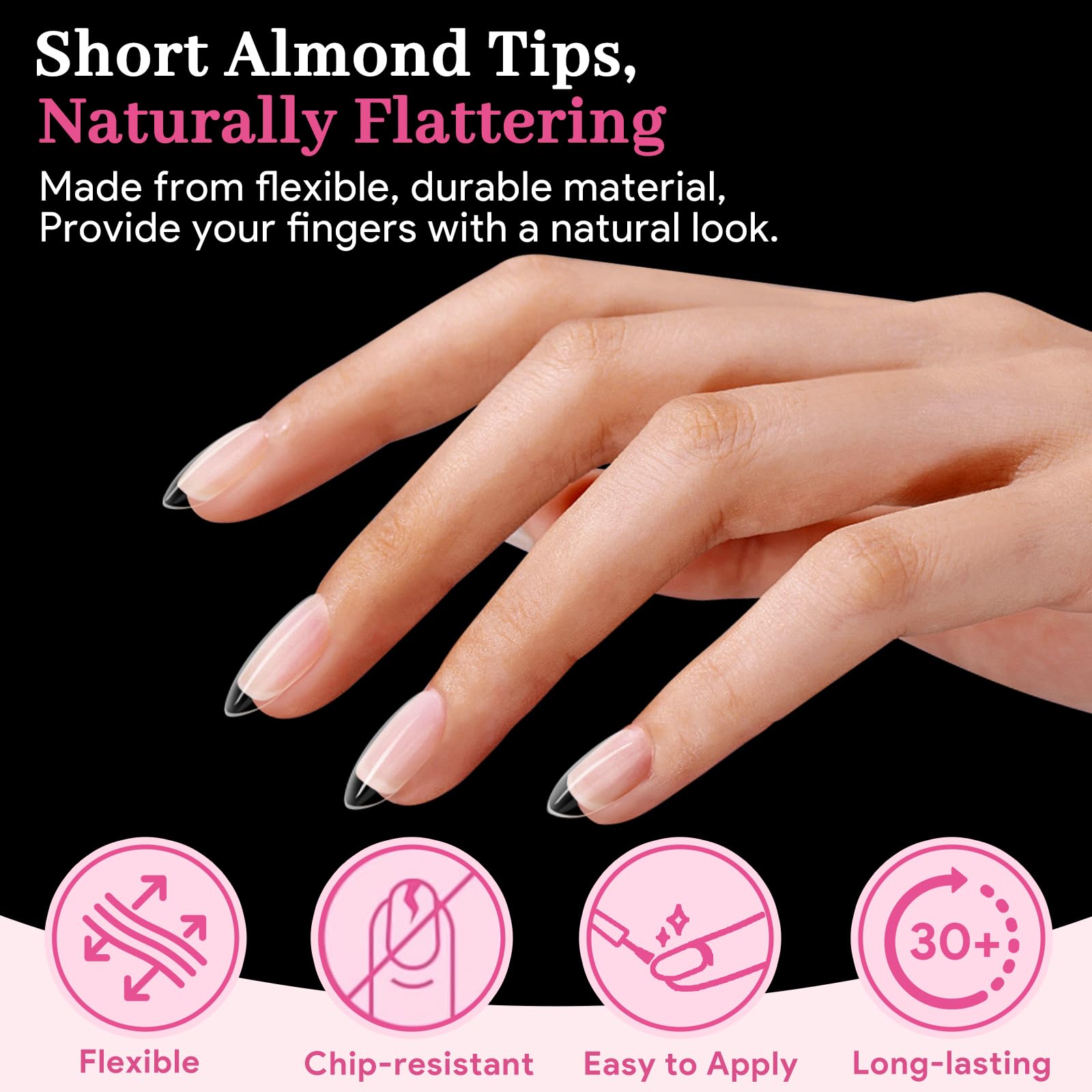 QIEK short almond tips inner surface pre‑matte for better adhesion potential.