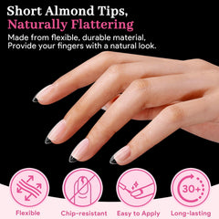 QIEK short almond tips inner surface pre‑matte for better adhesion potential.