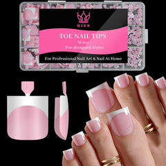 Uñas pie adhesivas Frances cuadrado rosa bebé para look elegante