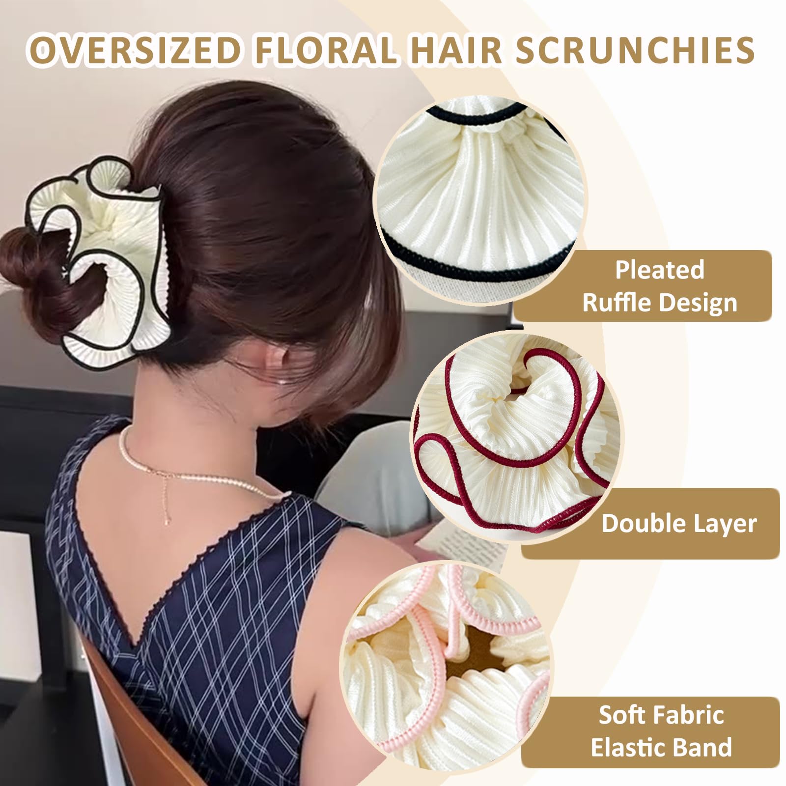 Qigfucm lazo con pliegues doble rosa, detalle elegante para peinados recogidos.