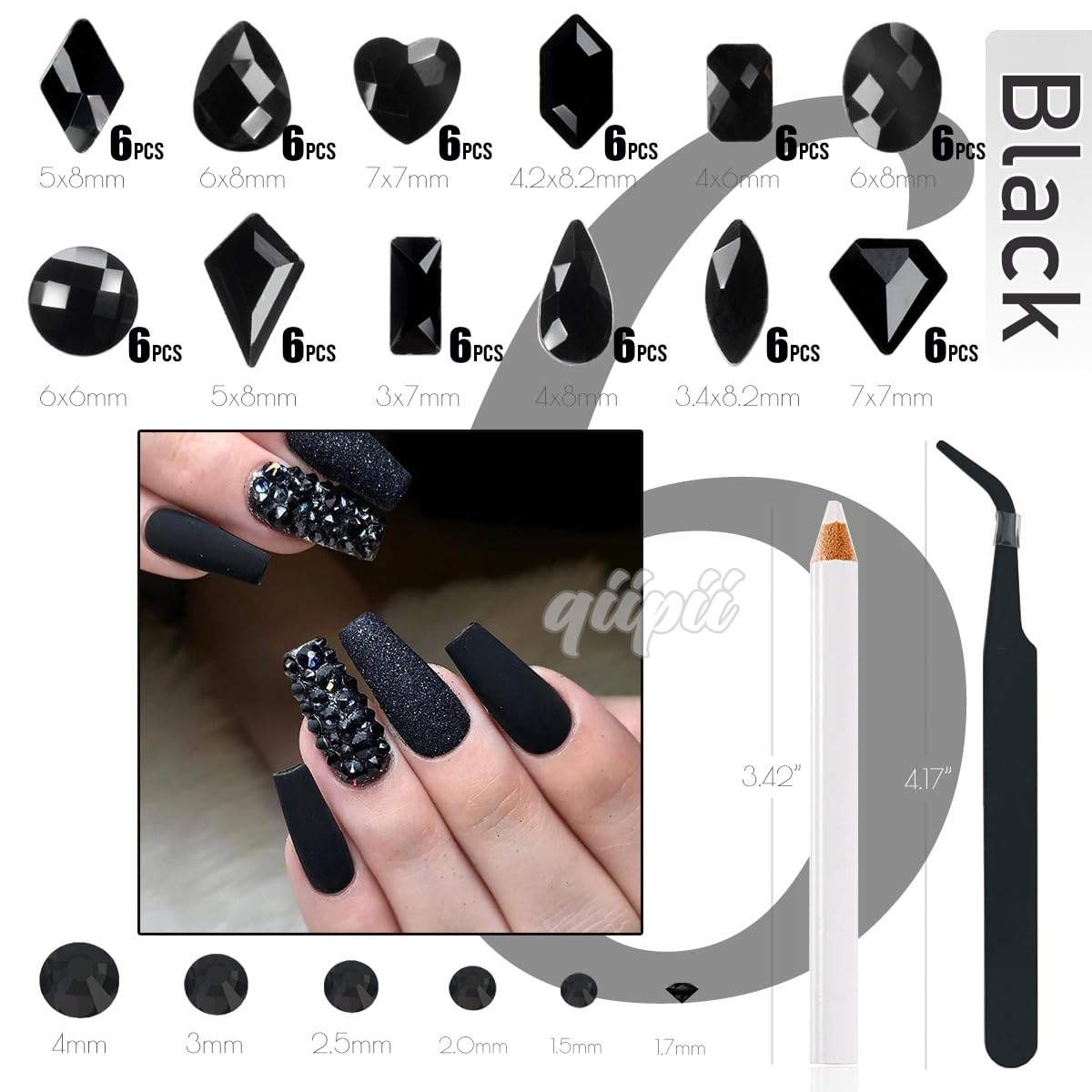 Qiipii 1980 black round beads add bold dimension to DIY crafts.