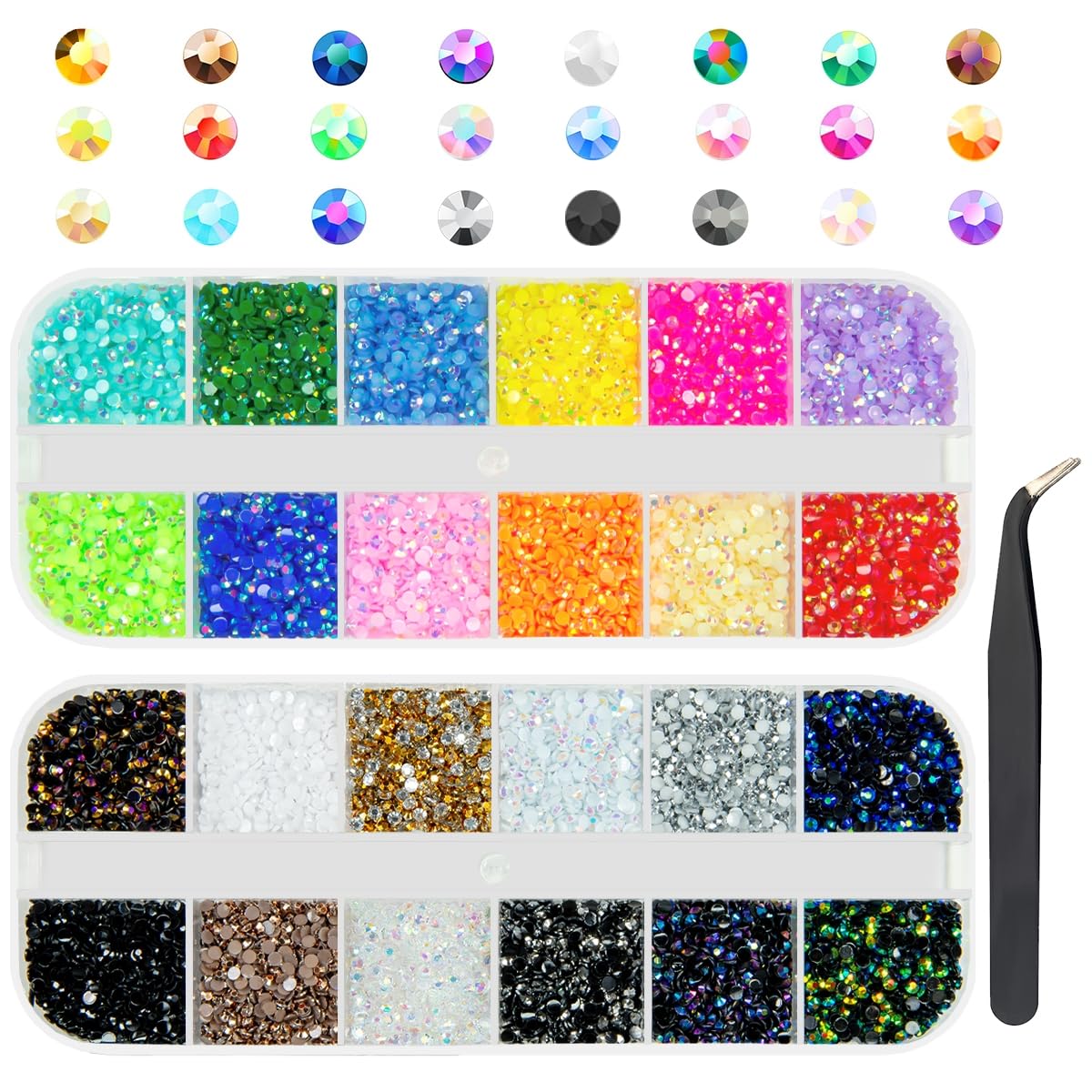 Qiipii 24-color jelly rhinestones with SS6 facets offer bold sparkle for nails and crafts.