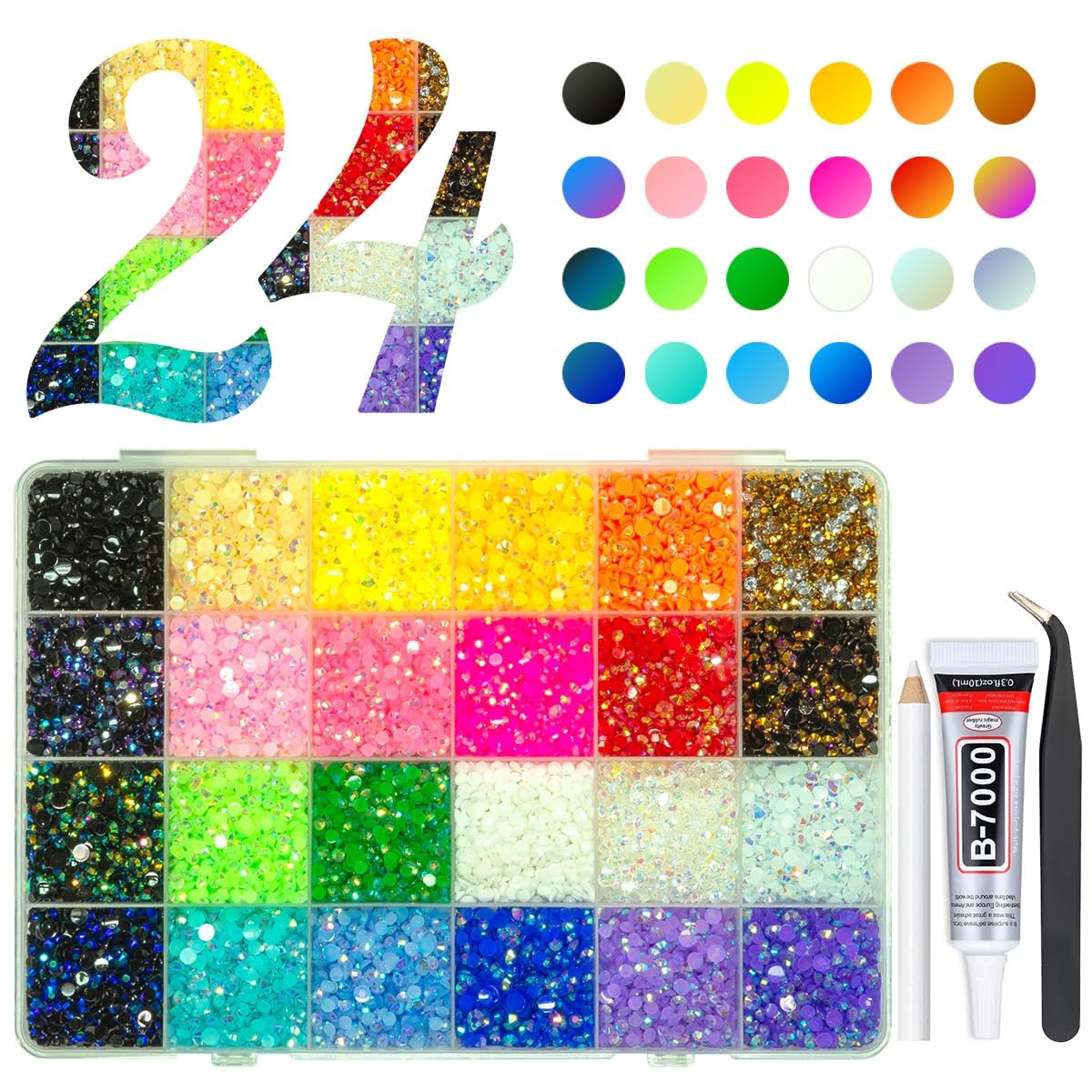 Qiipii Piedras de resina arcoíris, 24 colores para uñas y manualidades.