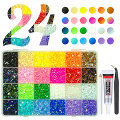 Qiipii Piedras de resina arcoíris, 24 colores para uñas y manualidades.