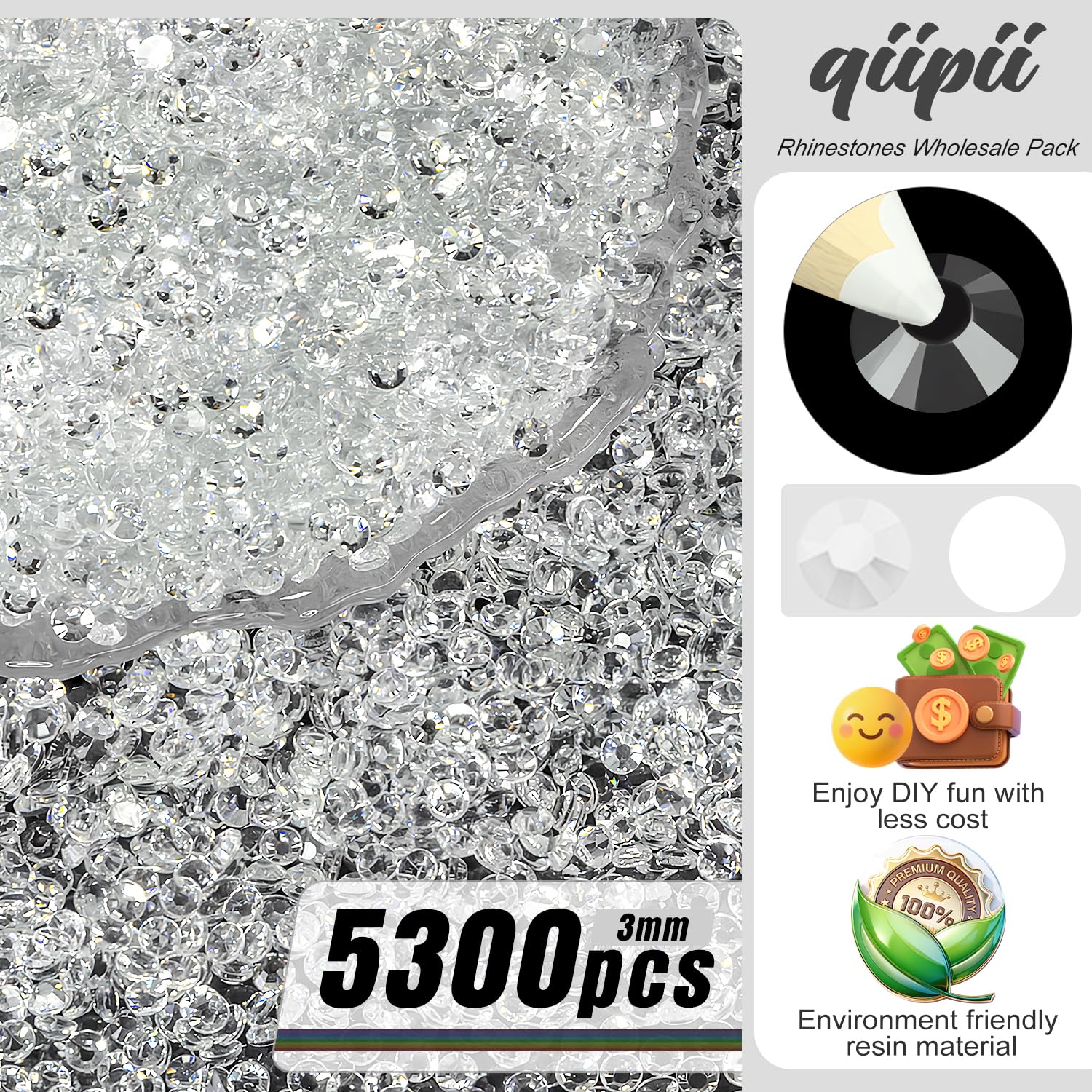 Qiipii 3mm jelly rhinestones for nails provide lightweight shine