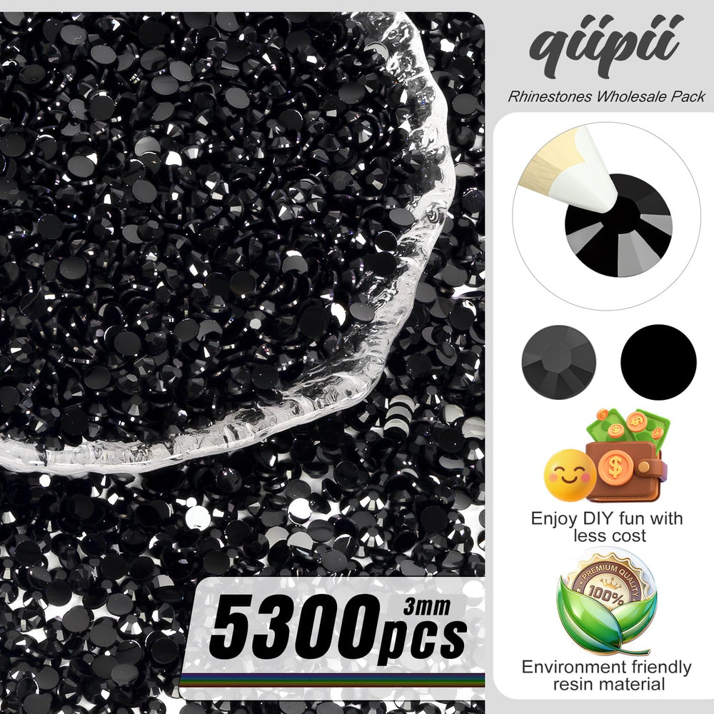 Qiipii black jelly rhinestones flatback for versatile nail art