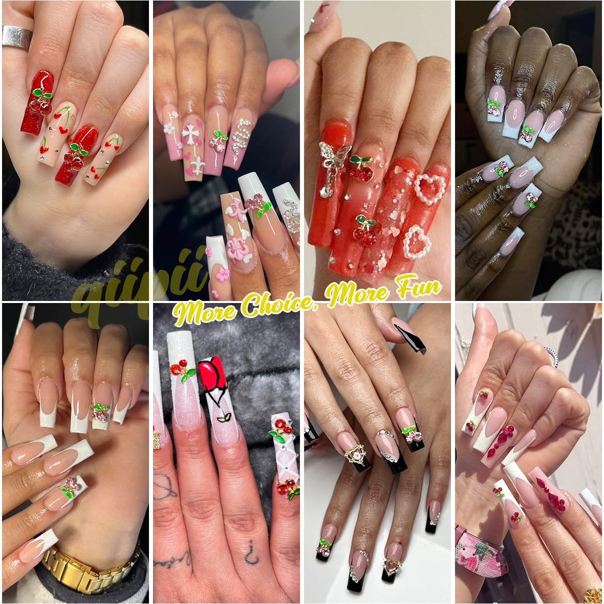 qiipii cerezas con hojas verdes añaden vitalidad a las uñas