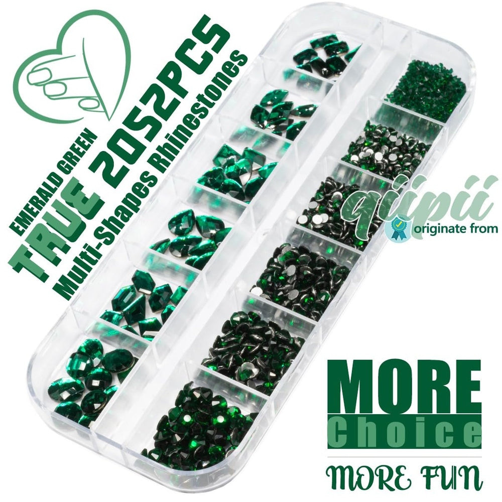 qiipii emerald green flatback rhinestones multi-shapes ideal for versatile nail designs