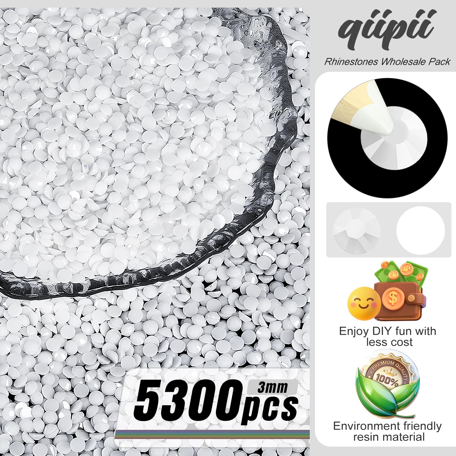 Qiipii flatback jelly rhinestones ss10 showcase pure white brilliance for tumblers and décor.