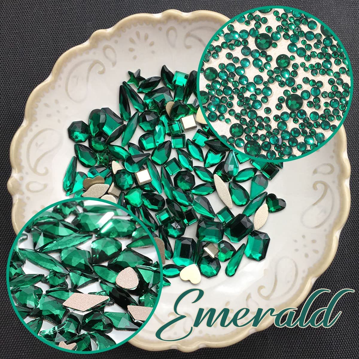 qiipii green crystal accents on nails for eye-catching looks