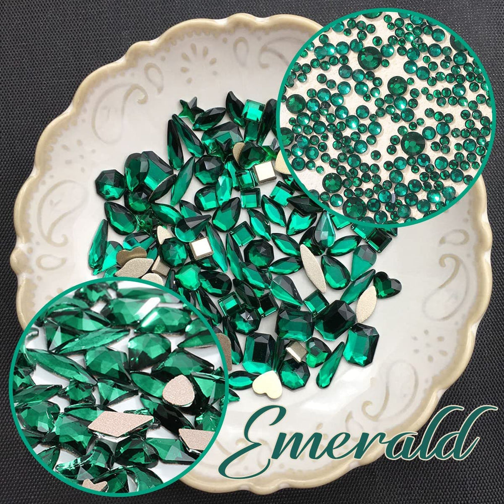 qiipii green crystal accents on nails for eye-catching looks