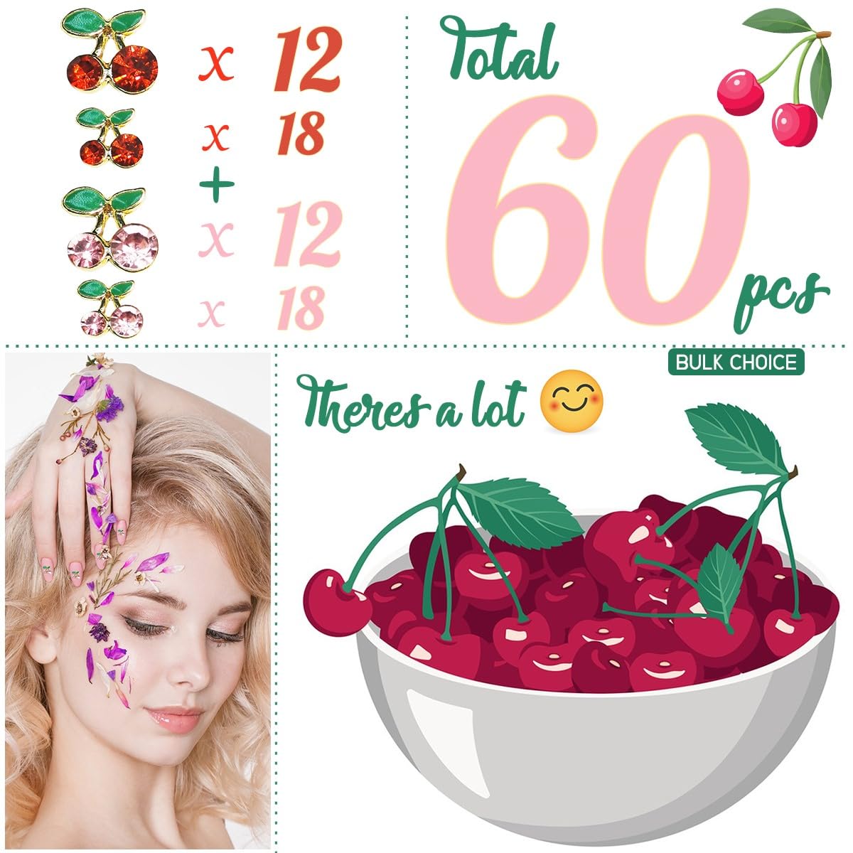 qiipii joyas para uñas de fruta cereza con efecto atractivo