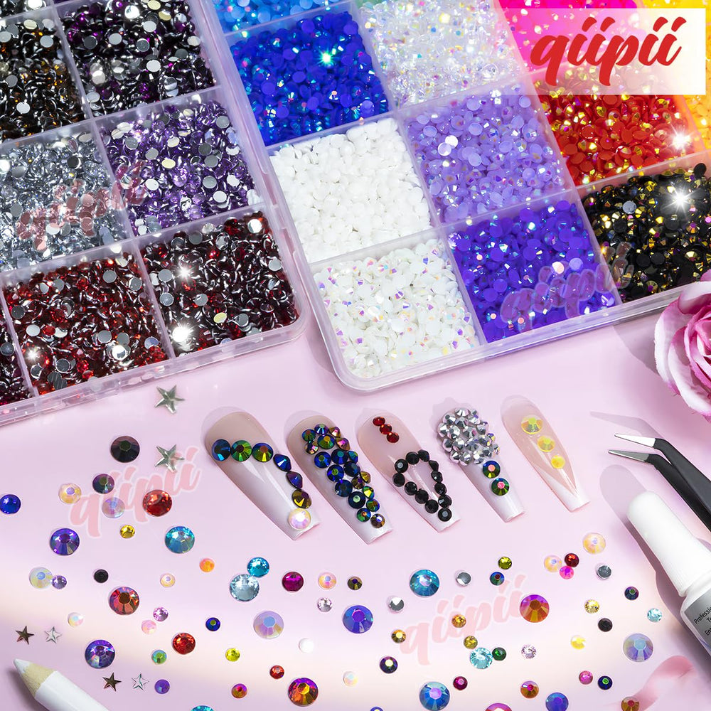 qiipii Nail-art rhinestones collection for precise placement and vibrant styling.