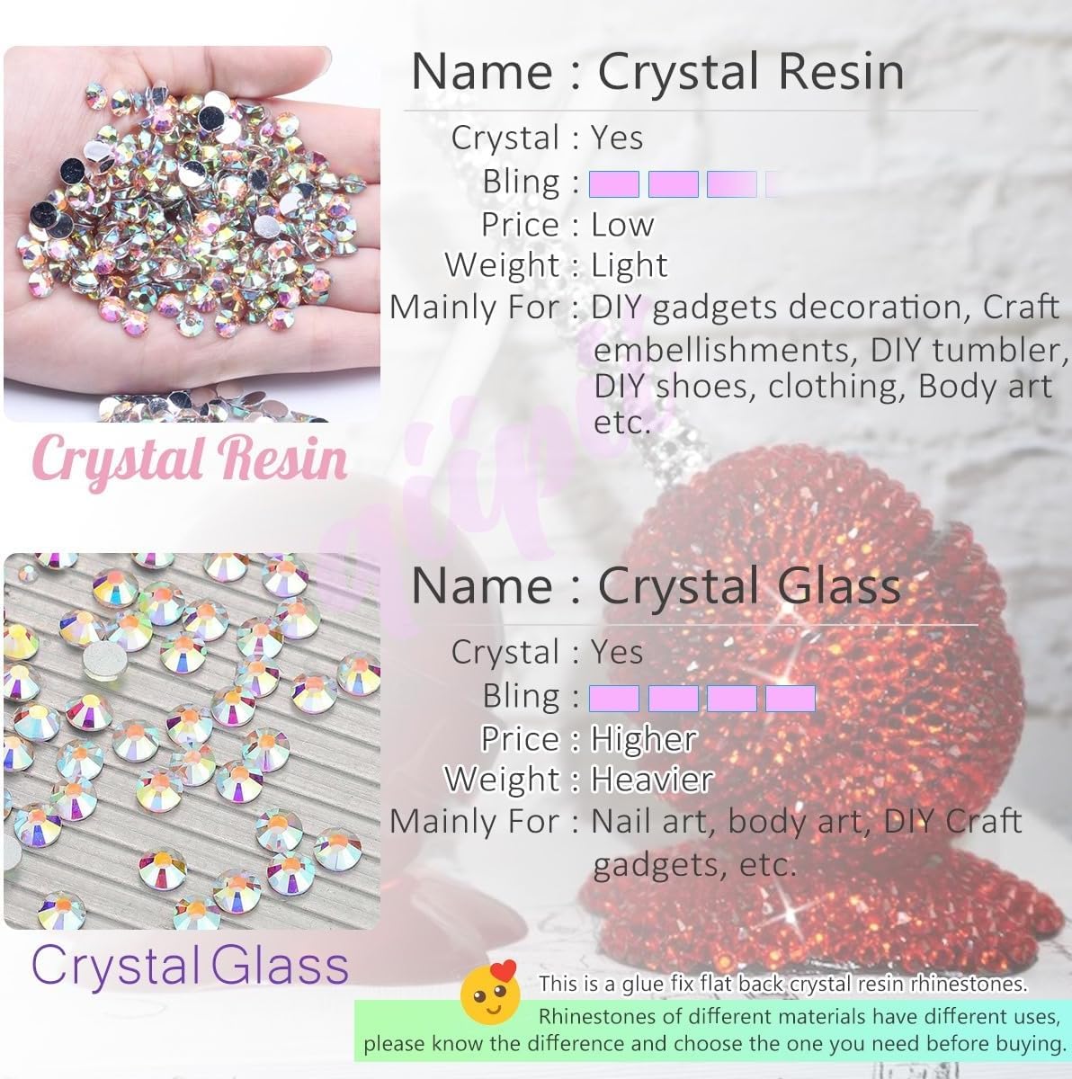 qiipii red crystal rhinestones close-up show 14 facets and rich sparkle.