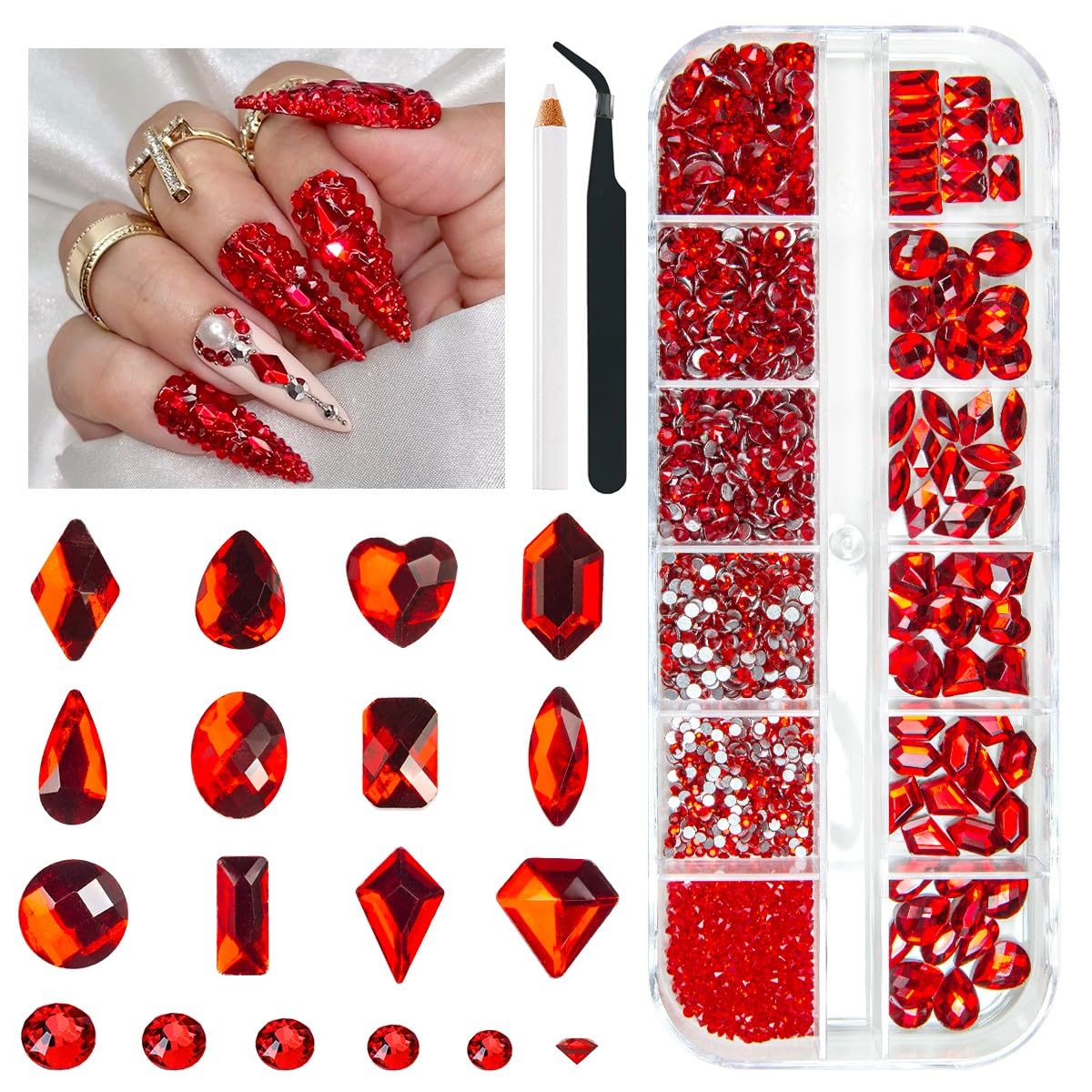 qiipii red nail rhinestones collection for dazzling nail art and crafts