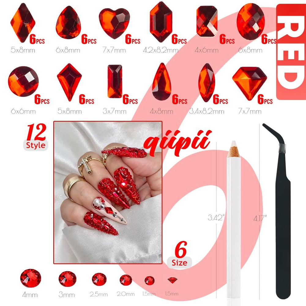 qiipii red round beads 1.6-4mm ideal for accents and crafts
