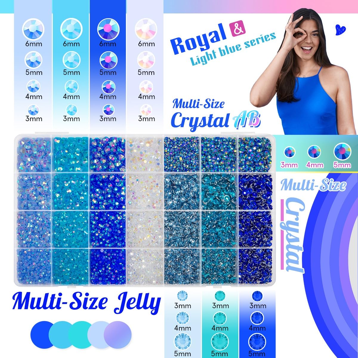 Piedras de resina azul translúcido qiipii 4 mm para uñas y manualidades