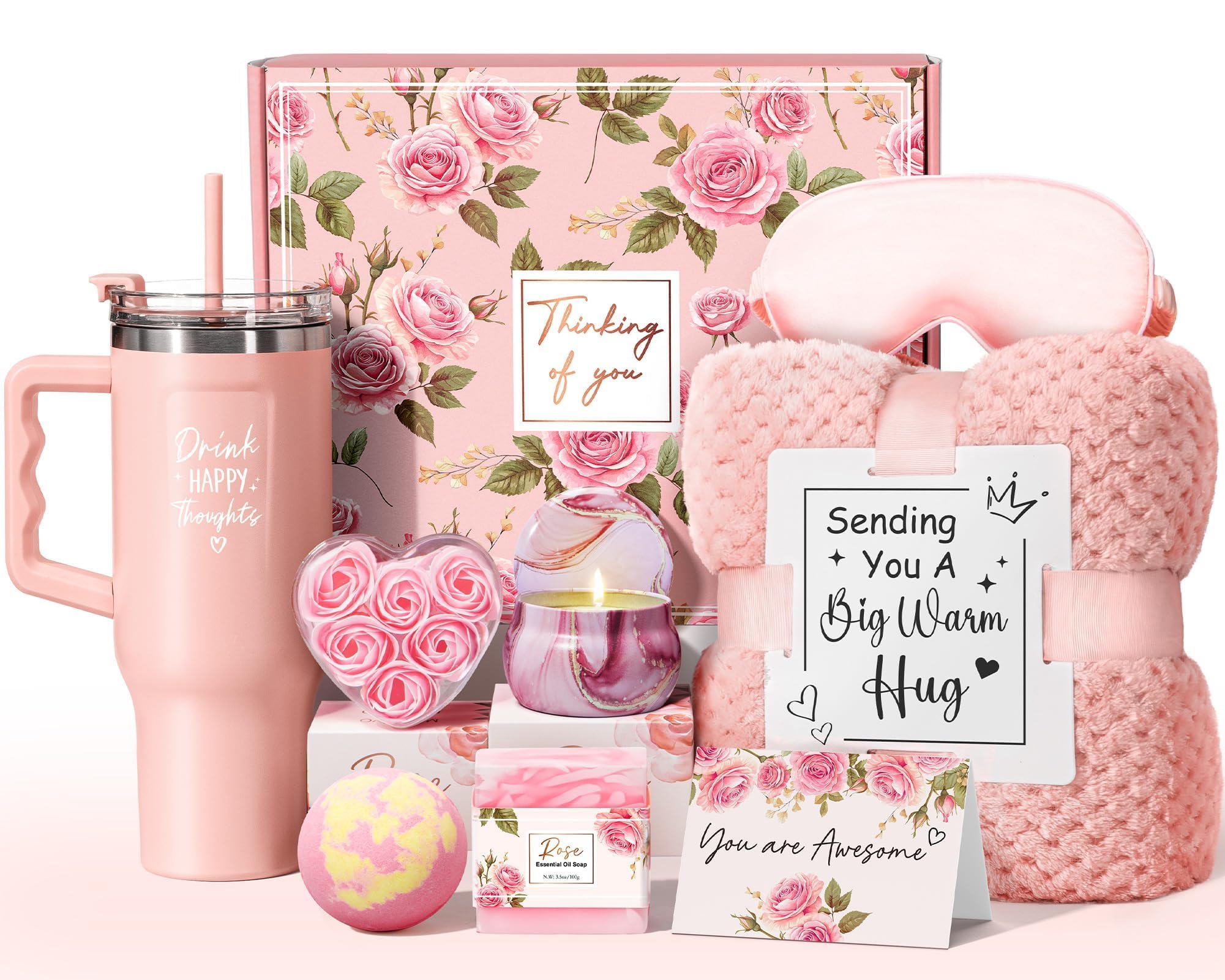 Qinline birthday gift basket with rose spa items for pampering self-care
