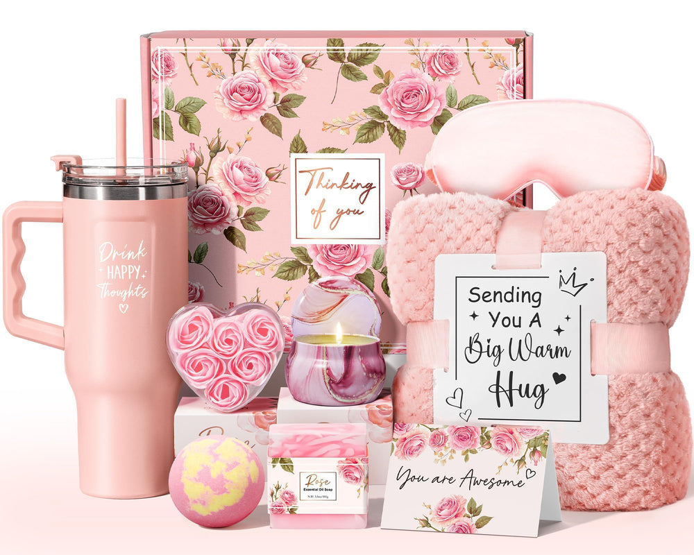Qinline birthday gift basket with rose spa items for pampering self-care