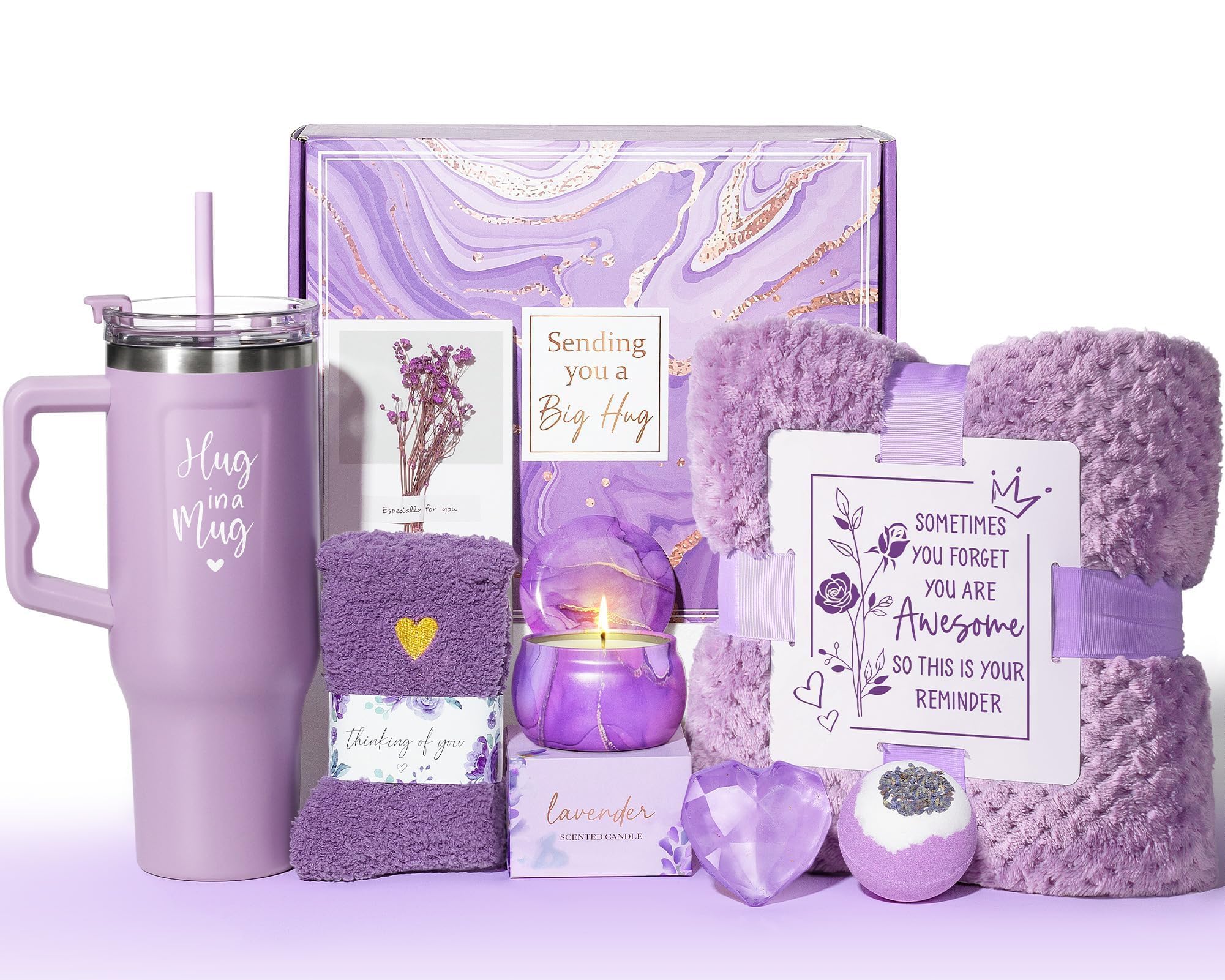 Qinline lavender spa gift basket unboxing for a relaxing self-care moment.