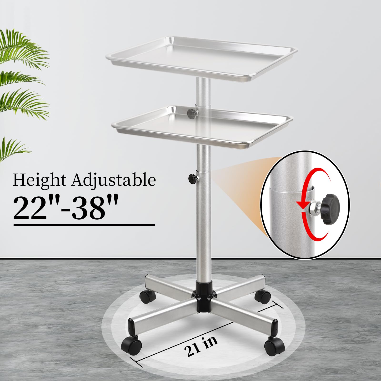 Qinrunkoi adjustable-salon-tray side view highlights height flexibility.