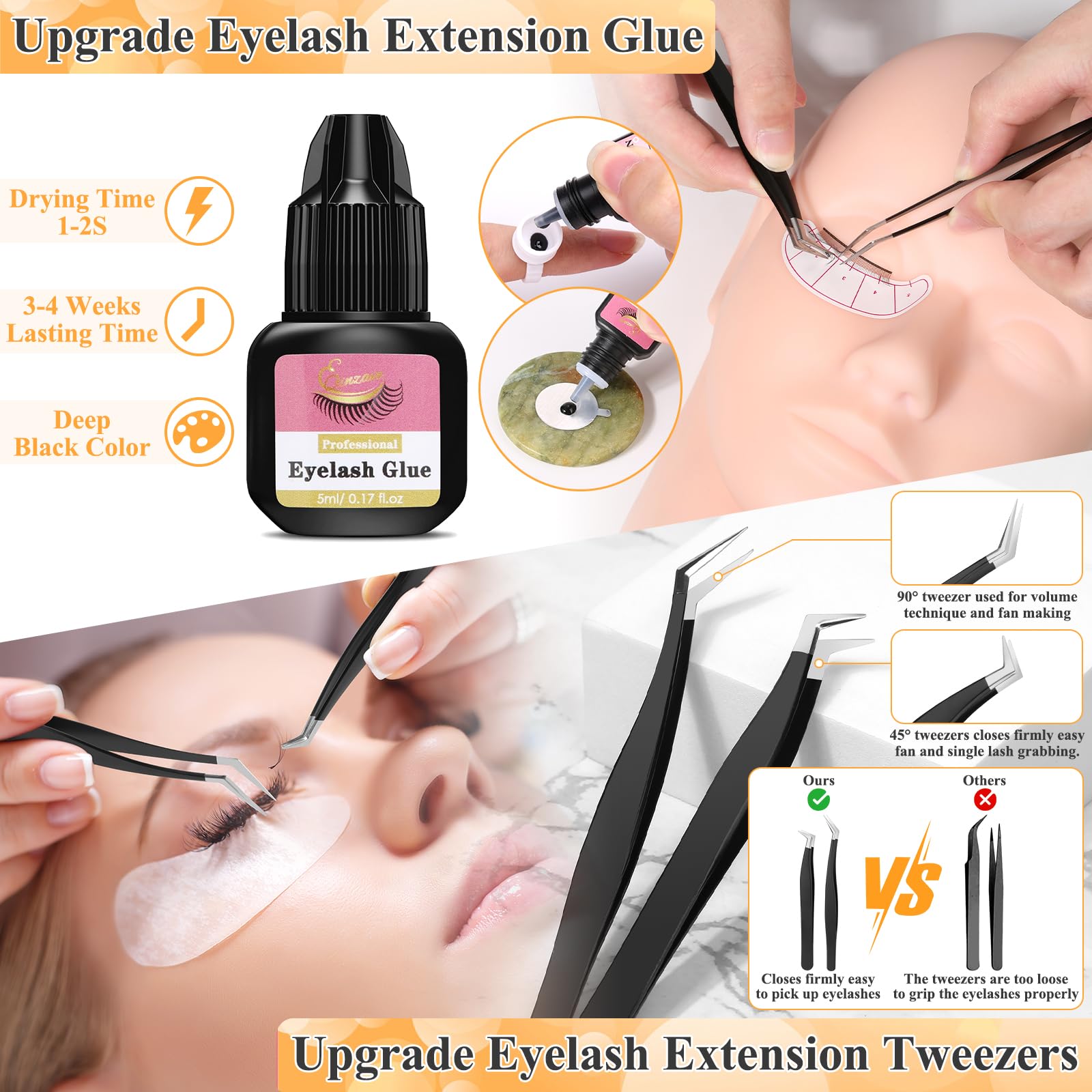 Qinzave eyelash glue bottle with fast-drying formula for training