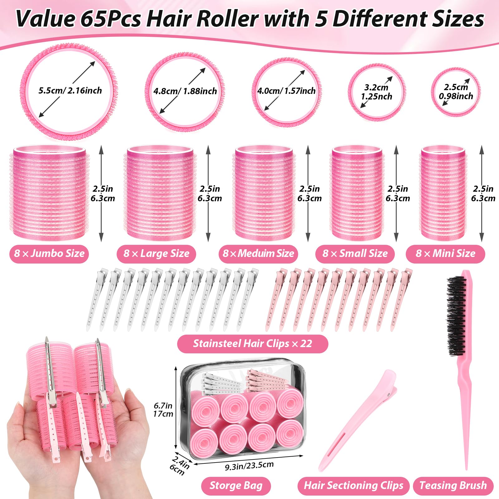 Qinzave jumbo curlers 2.16 inches enabling dramatic root lift and volume.