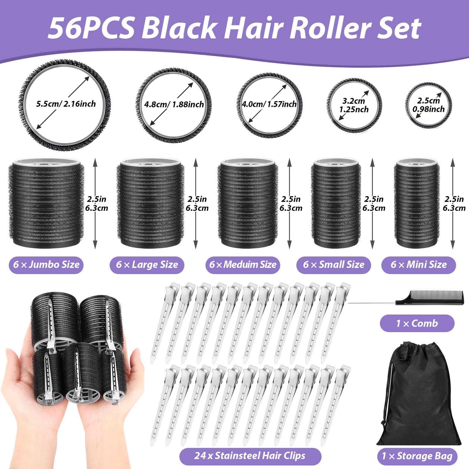 Qinzave jumbo roller and 24 clips keep curls secure while styling