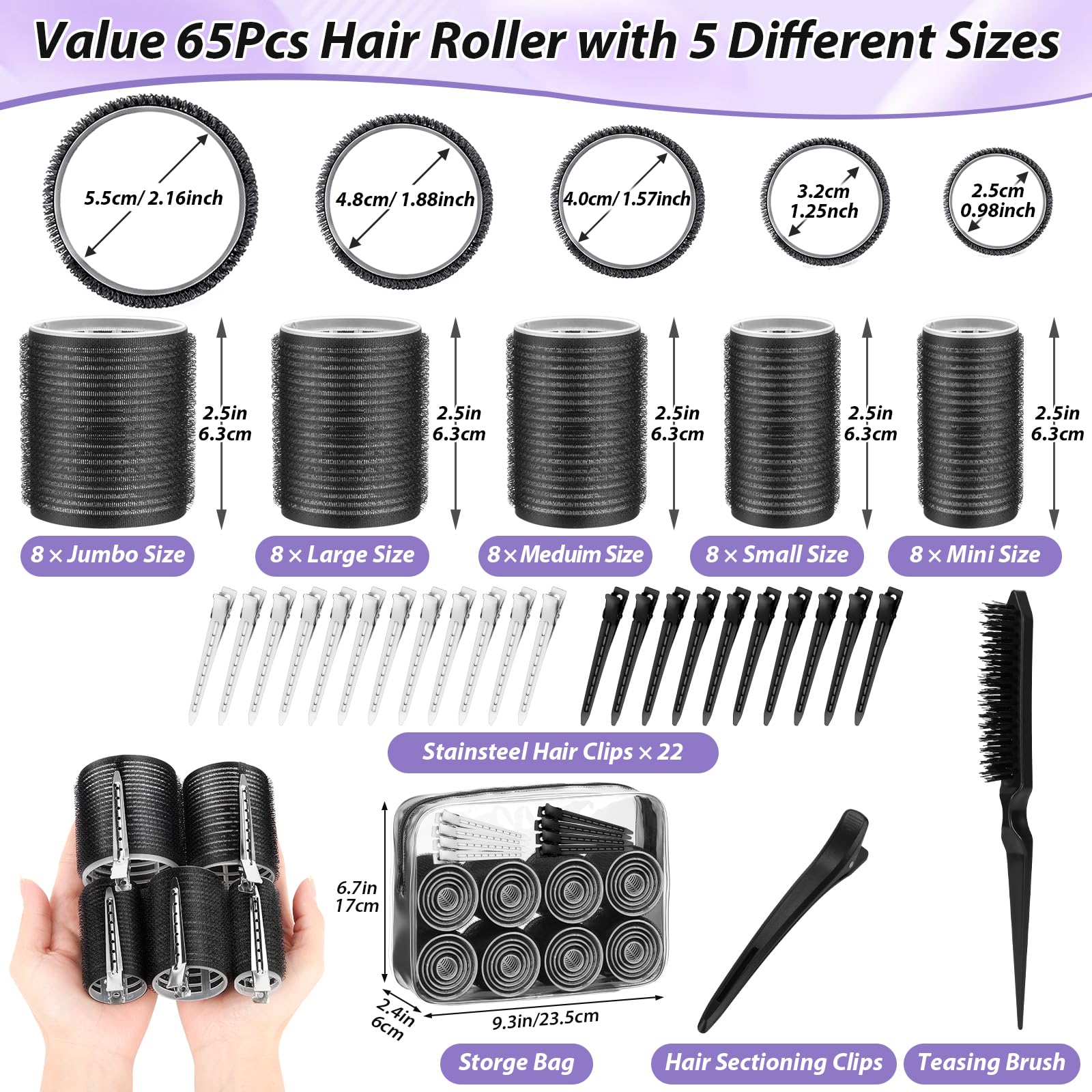 Qinzave jumbo rollers 2.16 inch deliver dramatic root lift and volume.